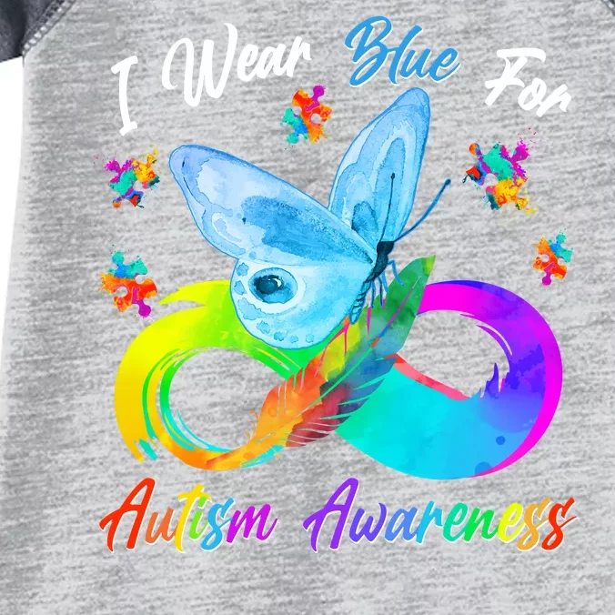 I Wear Blue For Autism Awareness Butterfly Infinity Rainbow Infant Baby Jersey Bodysuit