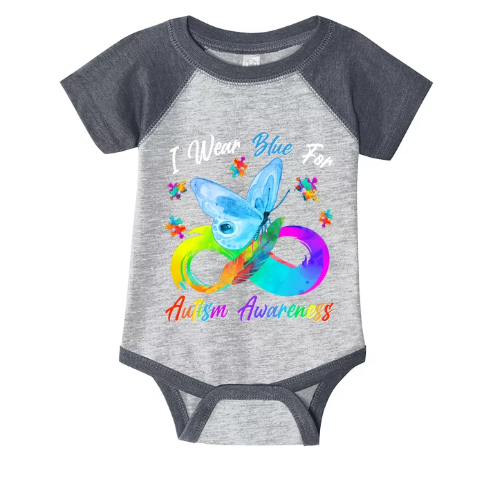 I Wear Blue For Autism Awareness Butterfly Infinity Rainbow Infant Baby Jersey Bodysuit