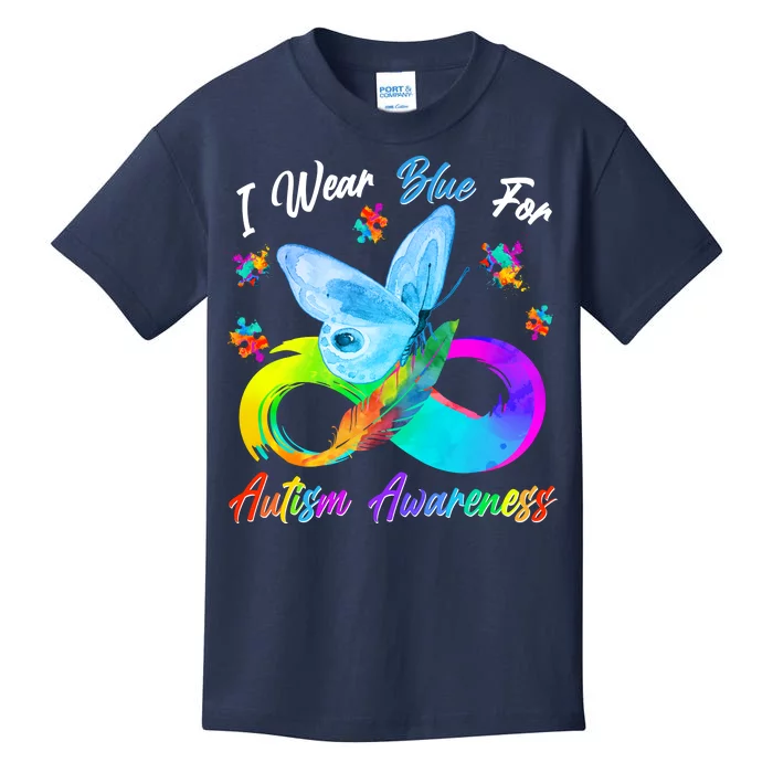 I Wear Blue For Autism Awareness Butterfly Infinity Rainbow Kids T-Shirt