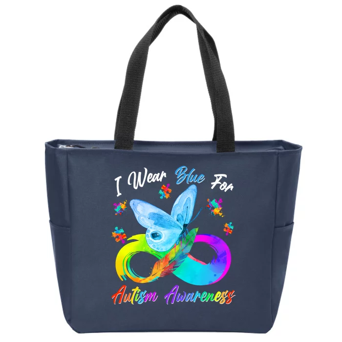 I Wear Blue For Autism Awareness Butterfly Infinity Rainbow Zip Tote Bag