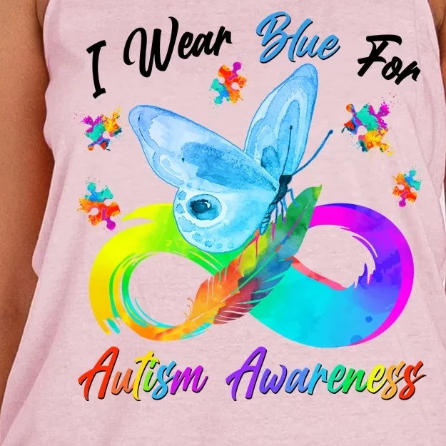 I Wear Blue For Autism Awareness Butterfly Infinity Rainbow Women's Knotted Racerback Tank