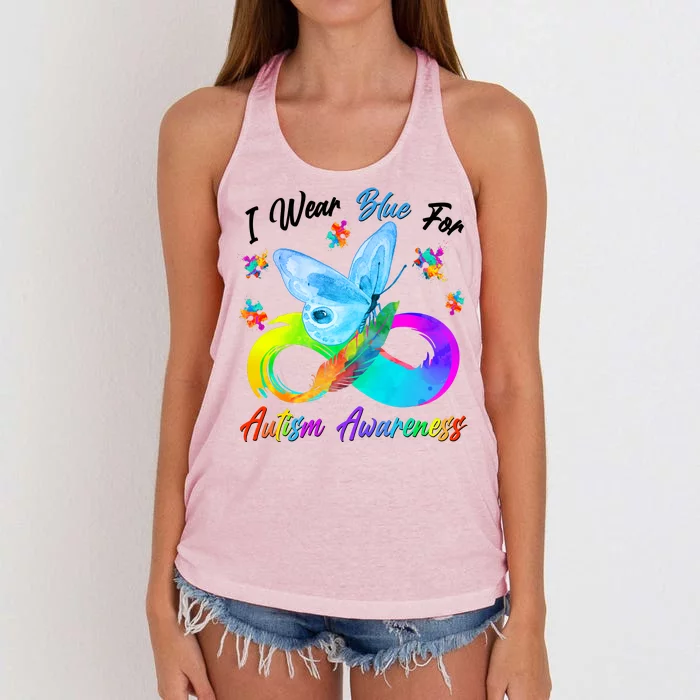 I Wear Blue For Autism Awareness Butterfly Infinity Rainbow Women's Knotted Racerback Tank