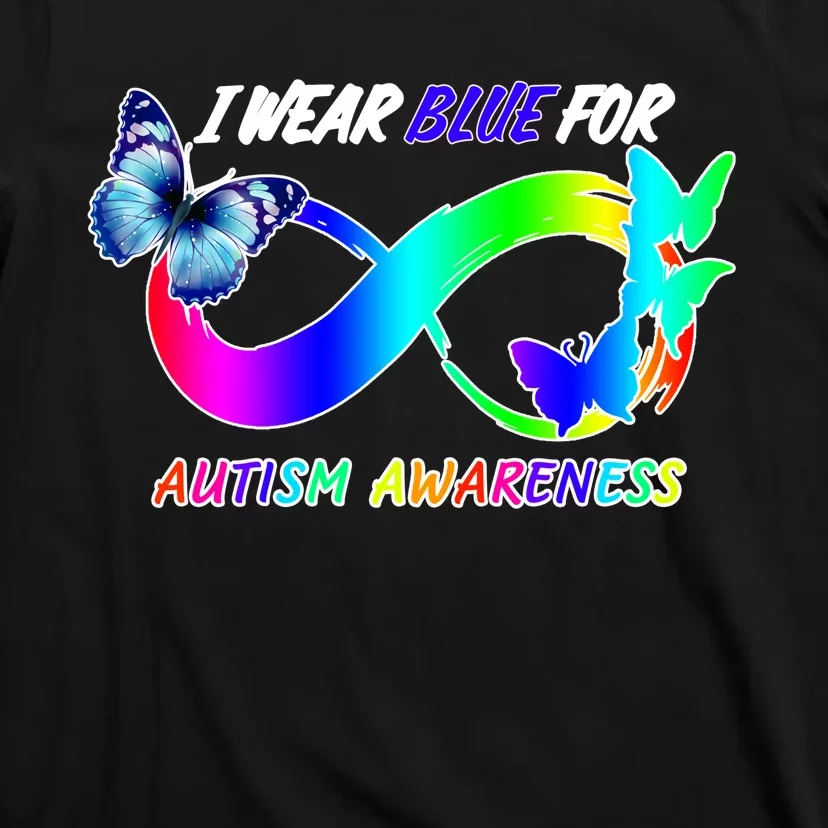 I Wear Blue For Autism Awareness Butterfly Ribbon T-Shirt