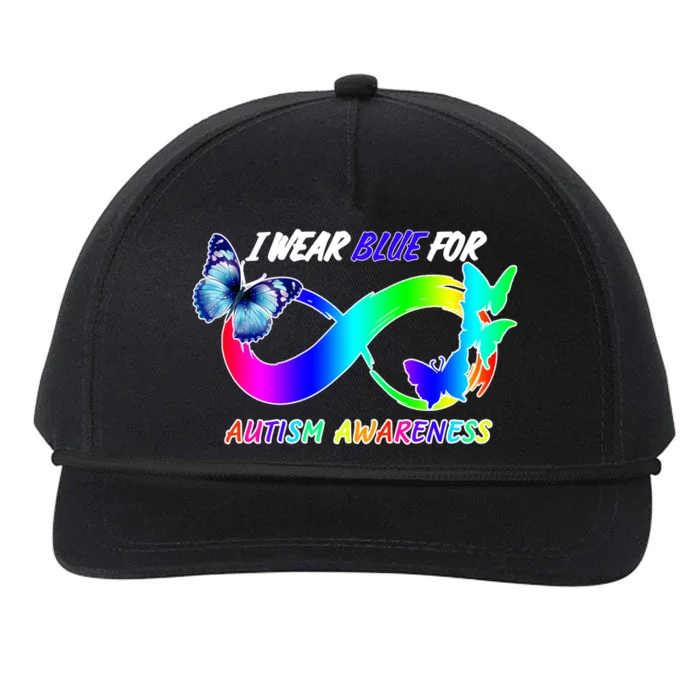 I Wear Blue For Autism Awareness Butterfly Ribbon Snapback Five-Panel Rope Hat