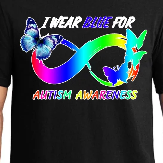 I Wear Blue For Autism Awareness Butterfly Ribbon Pajama Set