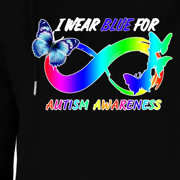 I Wear Blue For Autism Awareness Butterfly Ribbon Womens Funnel Neck Pullover Hood