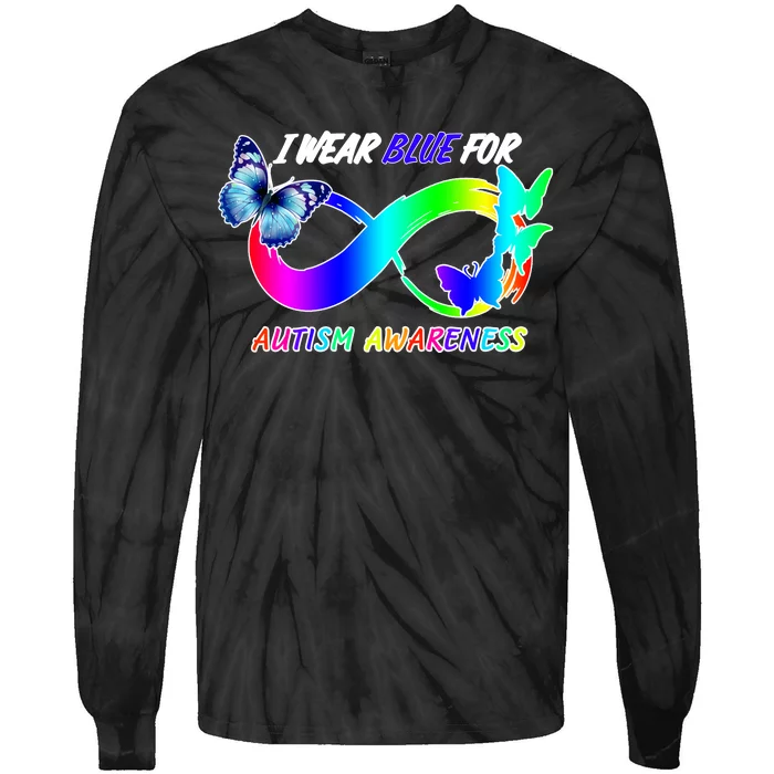 I Wear Blue For Autism Awareness Butterfly Ribbon Tie-Dye Long Sleeve Shirt