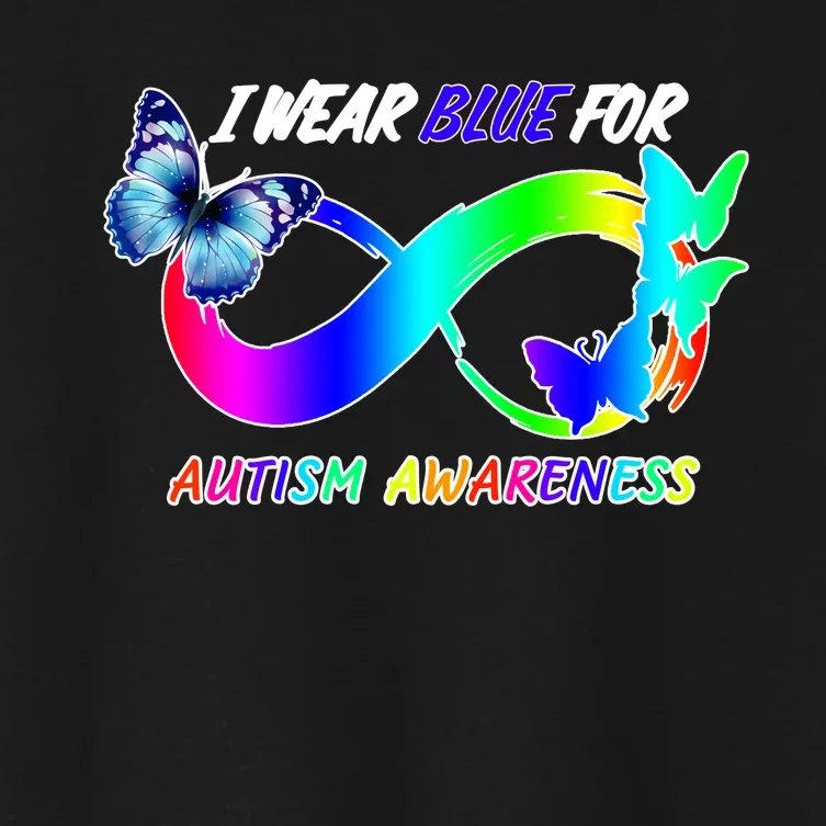 I Wear Blue For Autism Awareness Butterfly Ribbon Women's Crop Top Tee