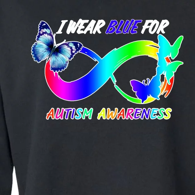 I Wear Blue For Autism Awareness Butterfly Ribbon Cropped Pullover Crew