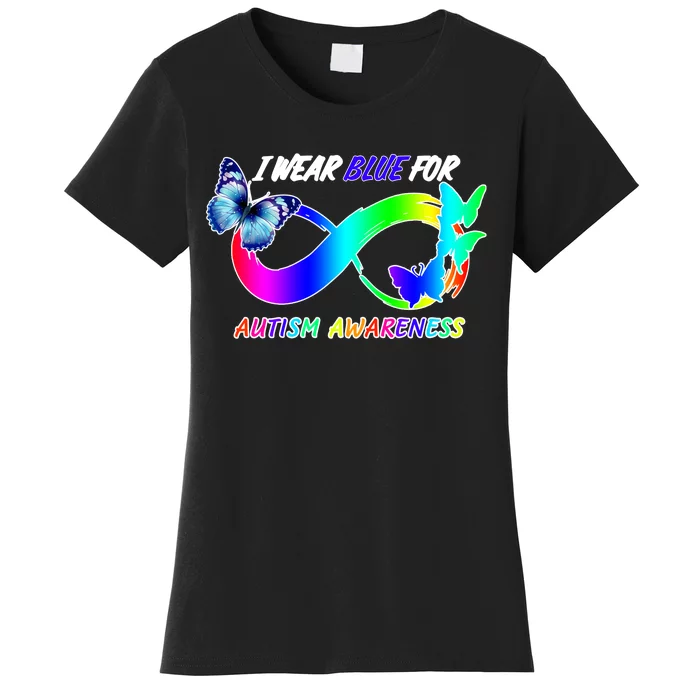 I Wear Blue For Autism Awareness Butterfly Ribbon Women's T-Shirt