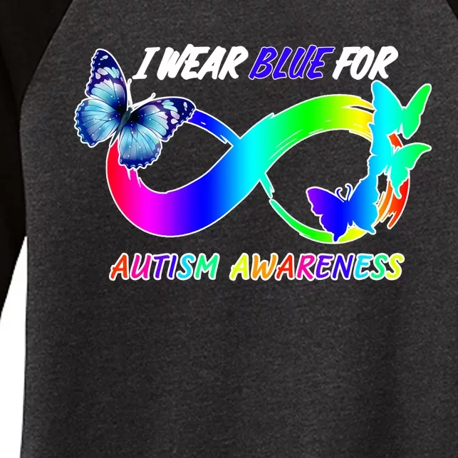 I Wear Blue For Autism Awareness Butterfly Ribbon Women's Tri-Blend 3/4-Sleeve Raglan Shirt