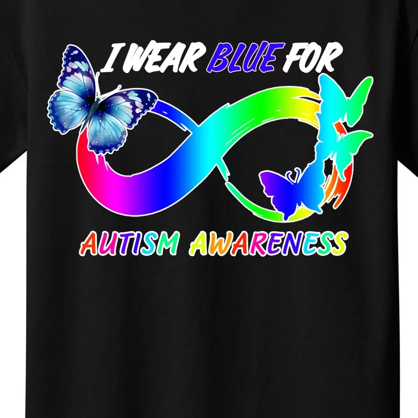 I Wear Blue For Autism Awareness Butterfly Ribbon Kids T-Shirt