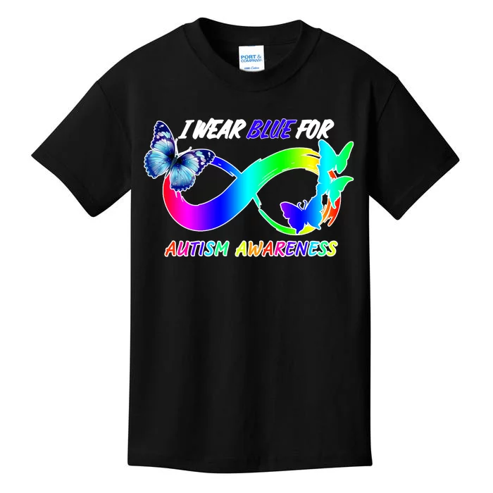 I Wear Blue For Autism Awareness Butterfly Ribbon Kids T-Shirt