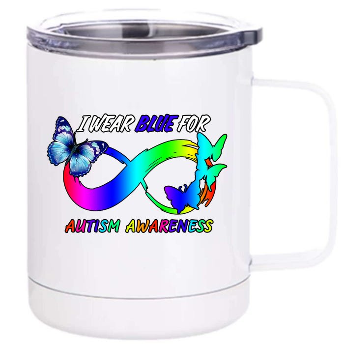 I Wear Blue For Autism Awareness Butterfly Ribbon Front & Back 12oz Stainless Steel Tumbler Cup