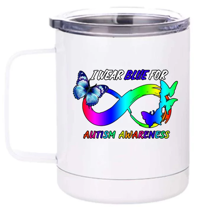 I Wear Blue For Autism Awareness Butterfly Ribbon Front & Back 12oz Stainless Steel Tumbler Cup