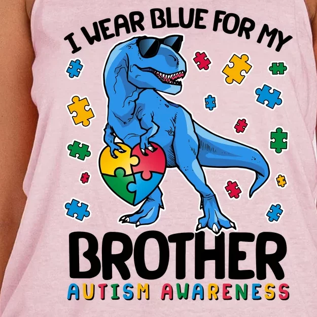 I Wear Blue For My Brother Autism Awareness T-Rex Dinosaur Women's Knotted Racerback Tank