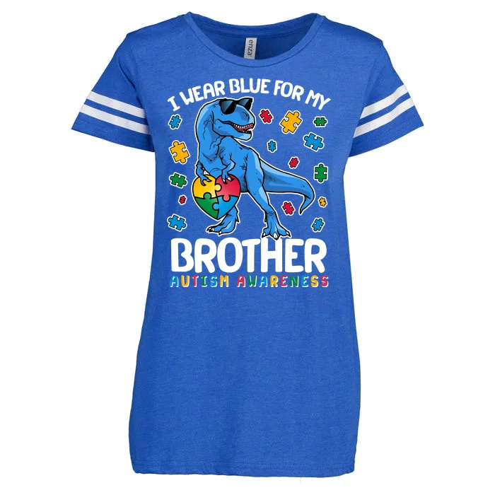 I Wear Blue For My Brother Autism Awareness T-Rex Dinosaur Enza Ladies Jersey Football T-Shirt