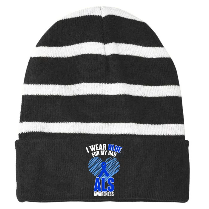 I Wear Blue For My Dad ALS Awareness Striped Beanie with Solid Band