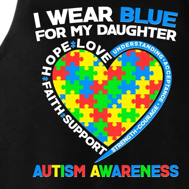 I Wear Blue For My Daughter Autism Awareness Heart Puzzle Ladies Tri-Blend Wicking Tank