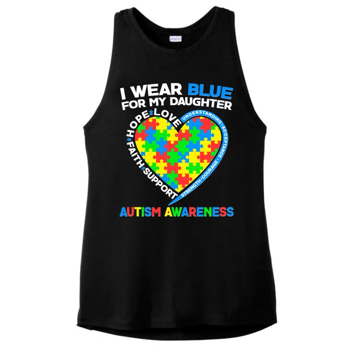 I Wear Blue For My Daughter Autism Awareness Heart Puzzle Ladies Tri-Blend Wicking Tank