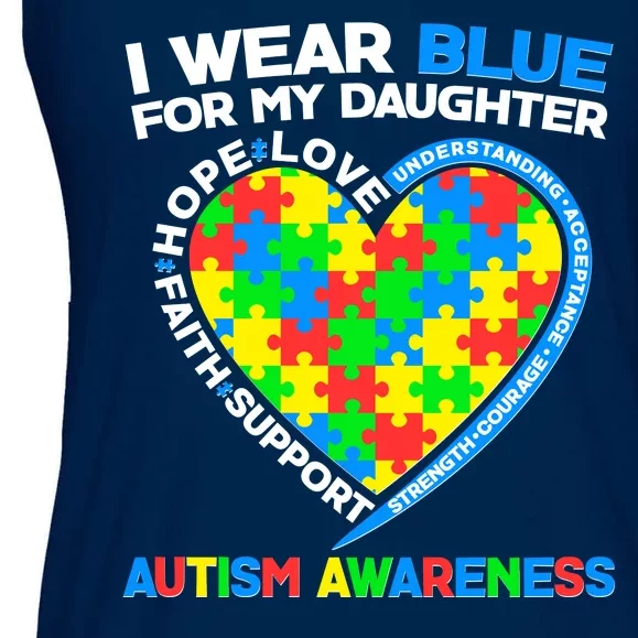 I Wear Blue For My Daughter Autism Awareness Heart Puzzle Ladies Essential Flowy Tank