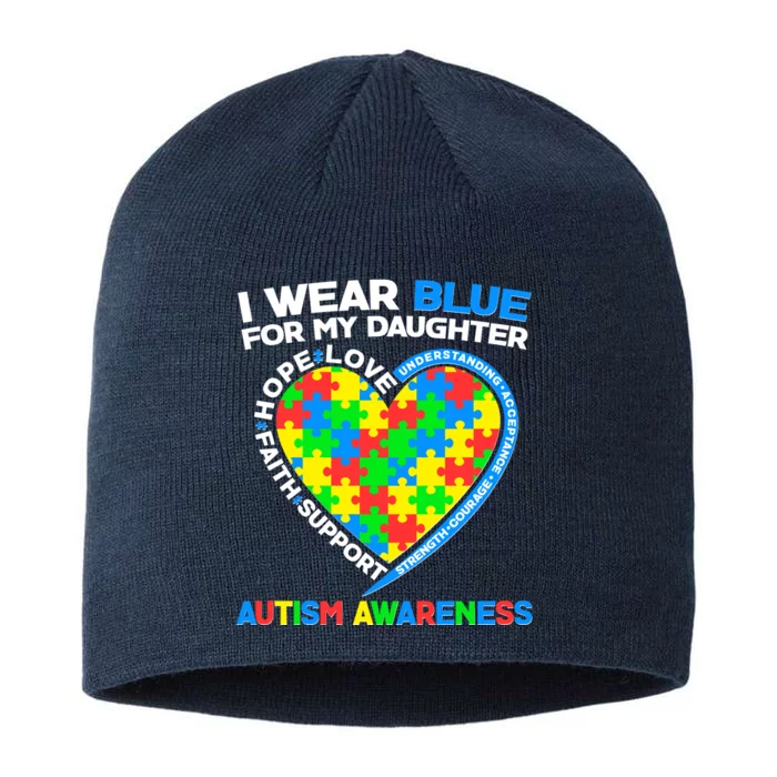 I Wear Blue For My Daughter Autism Awareness Heart Puzzle 8 1/2in Sustainable Knit Beanie