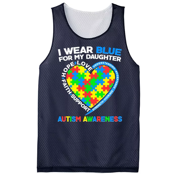 I Wear Blue For My Daughter Autism Awareness Heart Puzzle Mesh Reversible Basketball Jersey Tank