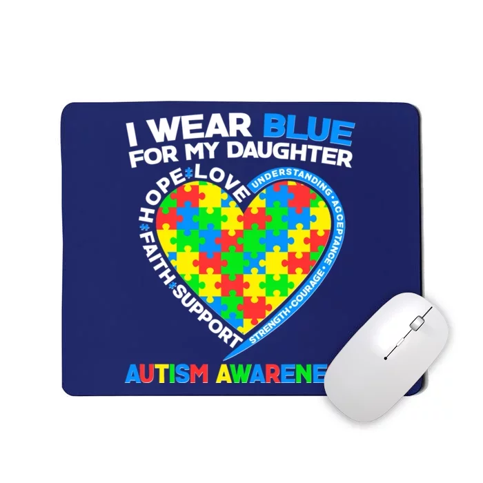 I Wear Blue For My Daughter Autism Awareness Heart Puzzle Mousepad