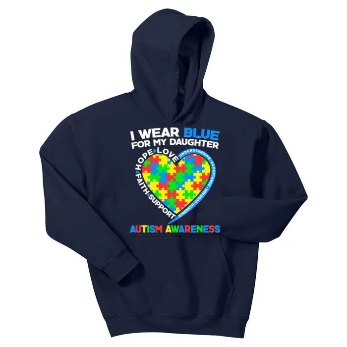 I Wear Blue For My Daughter Autism Awareness Heart Puzzle Kids Hoodie