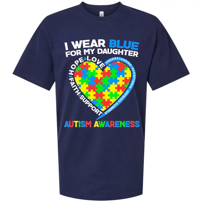 I Wear Blue For My Daughter Autism Awareness Heart Puzzle Sueded Cloud Jersey T-Shirt