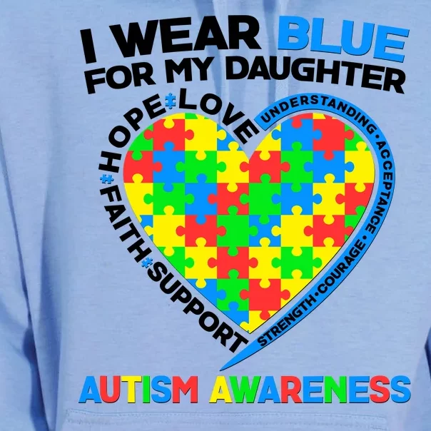 I Wear Blue For My Daughter Autism Awareness Heart Puzzle Unisex Surf Hoodie