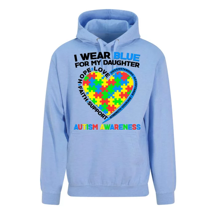 I Wear Blue For My Daughter Autism Awareness Heart Puzzle Unisex Surf Hoodie