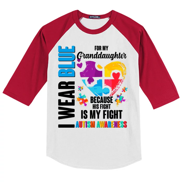 I Wear Blue For My Granddaughter Her Fight is My Fight  Autism Kids Colorblock Raglan Jersey