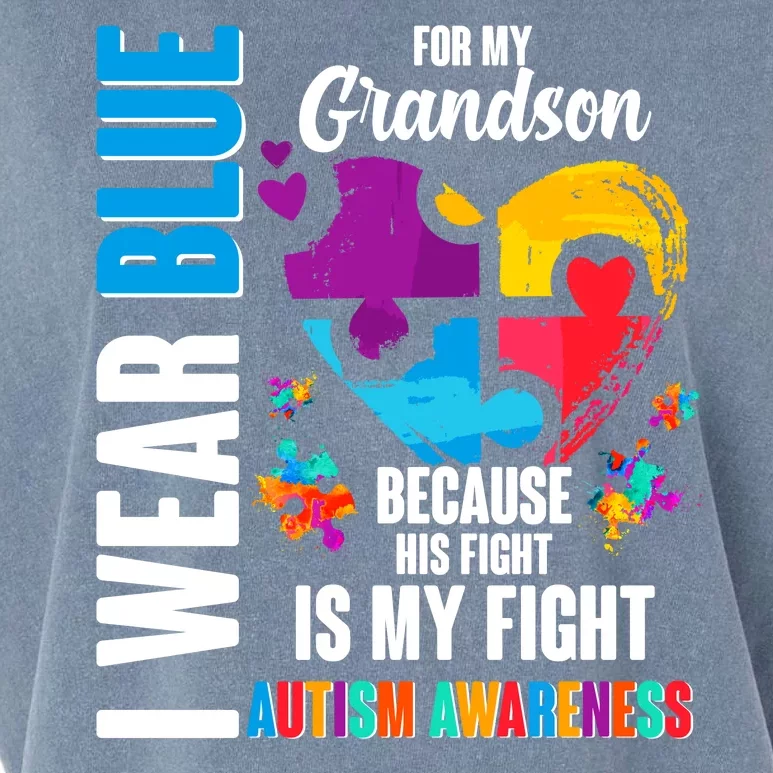 I Wear Blue For My Grandson His Fight is My Fight Autism Garment-Dyed Women's Muscle Tee