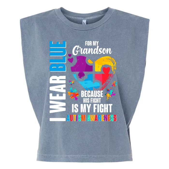 I Wear Blue For My Grandson His Fight is My Fight Autism Garment-Dyed Women's Muscle Tee