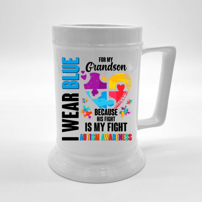 I Wear Blue For My Grandson His Fight is My Fight Autism Front & Back Beer Stein