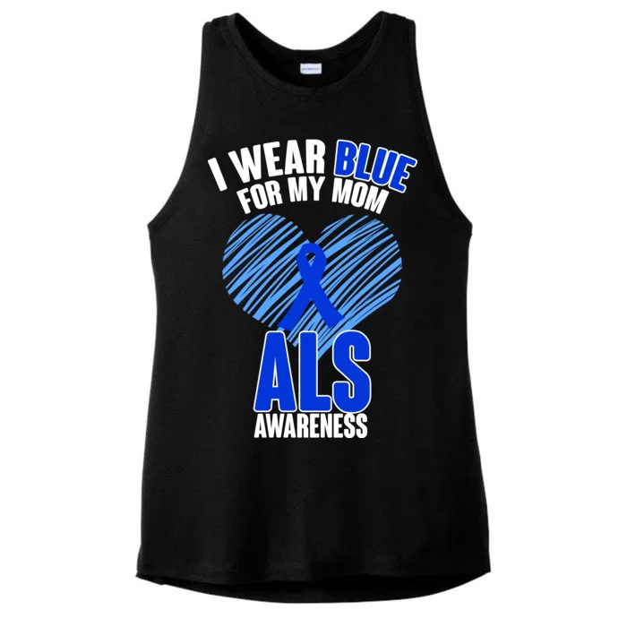 I Wear Blue For My Mom ALS Awareness Ladies Tri-Blend Wicking Tank