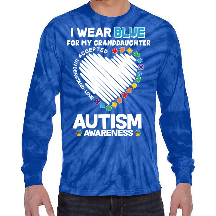 I Wear Blue For My Personalize Custom Text Autism Tie-Dye Long Sleeve Shirt