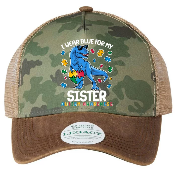 I Wear Blue For My Sister  Autism Awareness T-Rex Dinosaur Legacy Tie Dye Trucker Hat