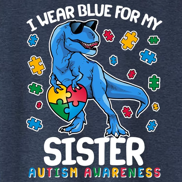 I Wear Blue For My Sister  Autism Awareness T-Rex Dinosaur Women's Crop Top Tee