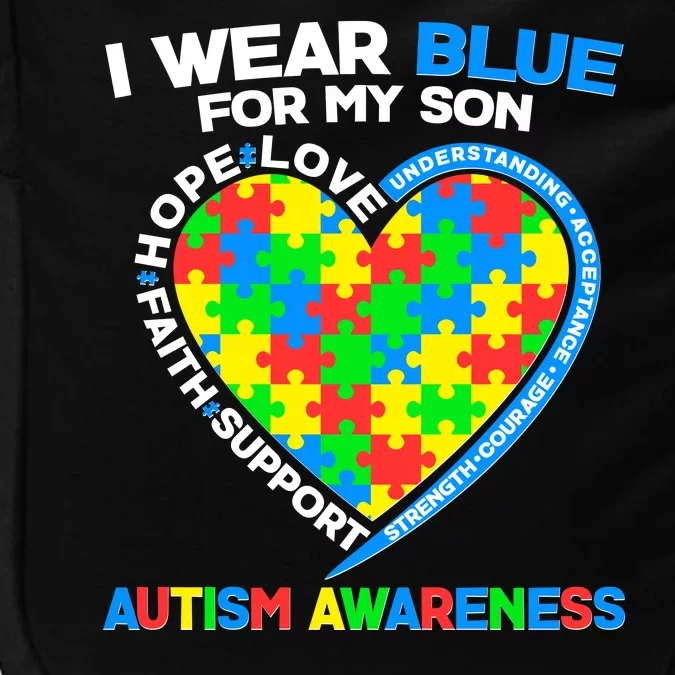 I Wear Blue For My Son Autism Awareness Heart Puzzle Impact Tech Backpack