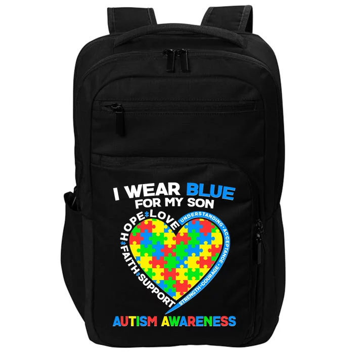 I Wear Blue For My Son Autism Awareness Heart Puzzle Impact Tech Backpack