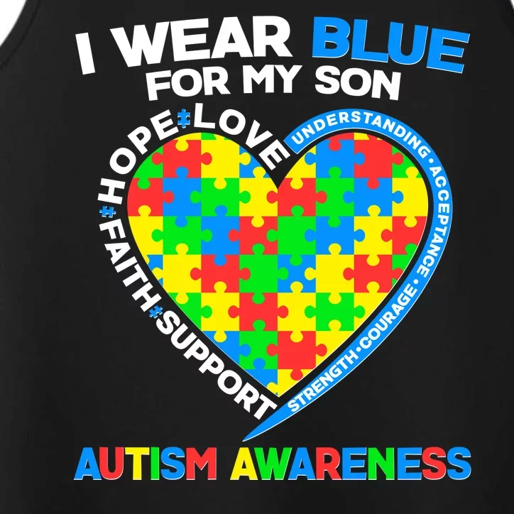 I Wear Blue For My Son Autism Awareness Heart Puzzle Performance Tank