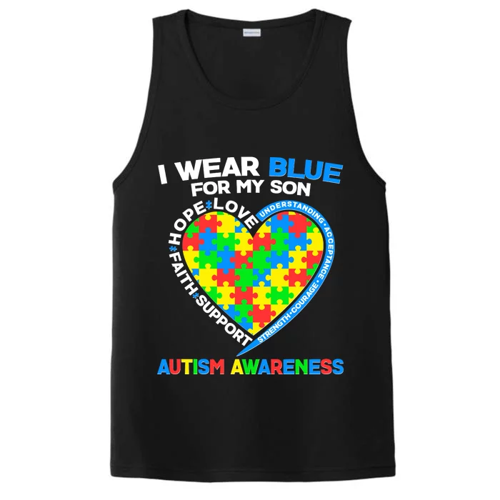 I Wear Blue For My Son Autism Awareness Heart Puzzle Performance Tank