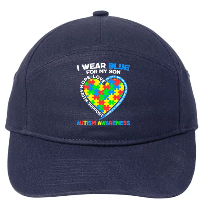 I Wear Blue For My Son Autism Awareness Heart Puzzle 7-Panel Snapback Hat