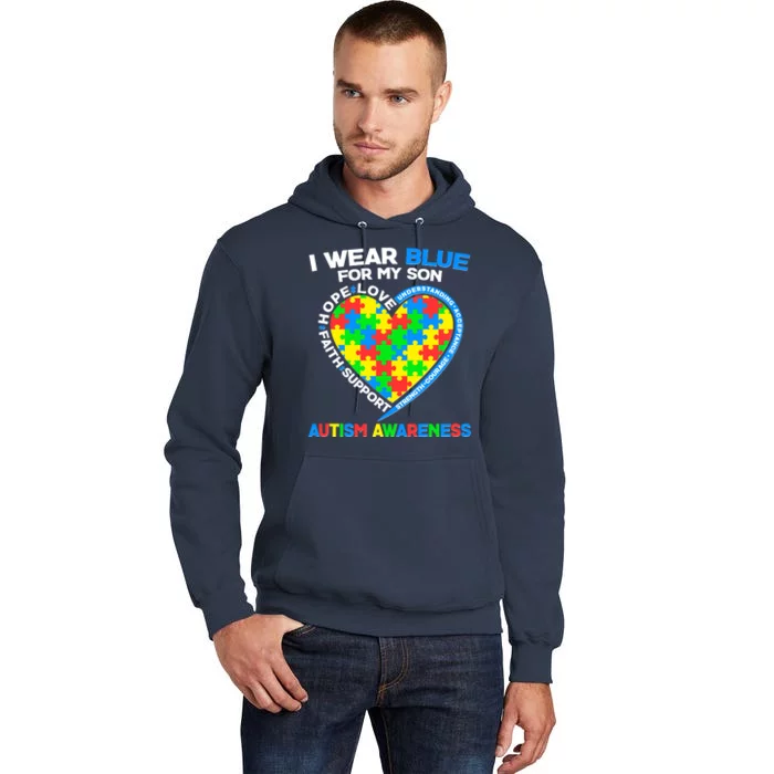 I Wear Blue For My Son Autism Awareness Heart Puzzle Tall Hoodie