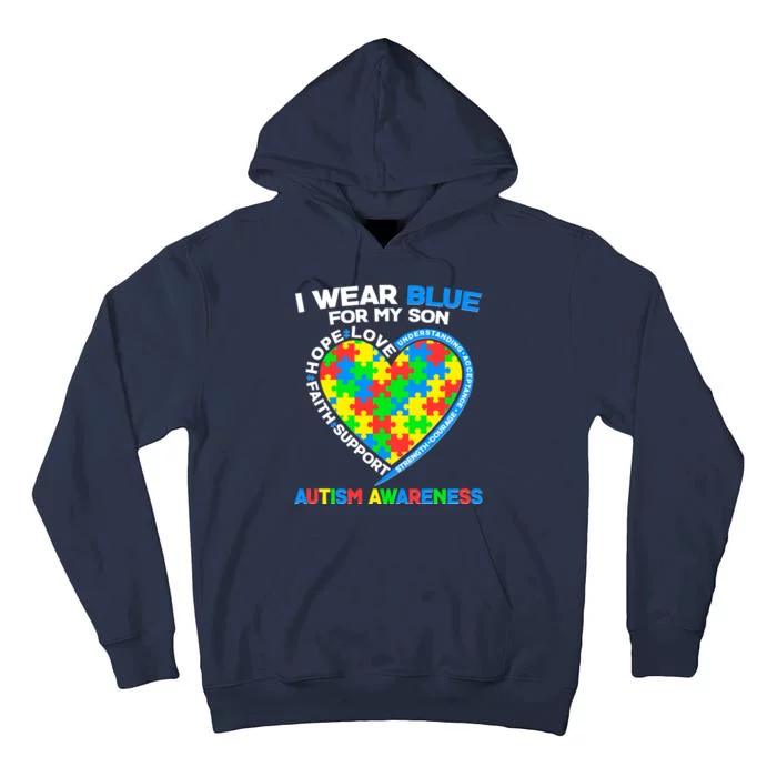 I Wear Blue For My Son Autism Awareness Heart Puzzle Tall Hoodie