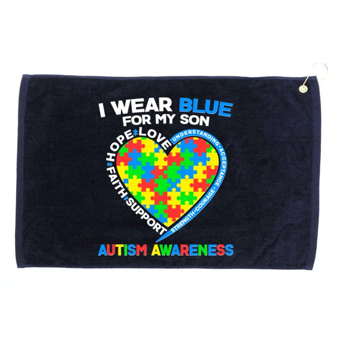 I Wear Blue For My Son Autism Awareness Heart Puzzle Grommeted Golf Towel