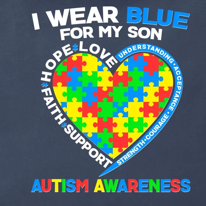 I Wear Blue For My Son Autism Awareness Heart Puzzle Zip Tote Bag