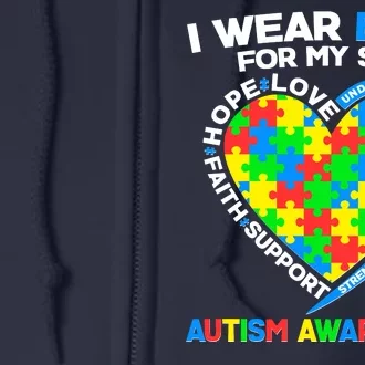 I Wear Blue For My Son Autism Awareness Heart Puzzle Full Zip Hoodie